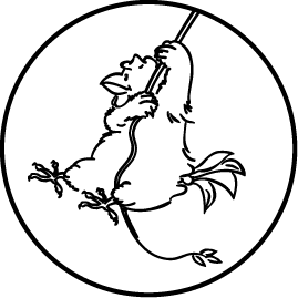 Eventhaus Butzer Logo - Am Seil schwingendes Huhn.